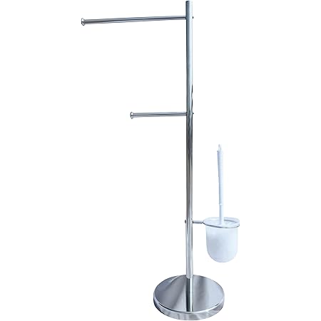 MSV 141308 TOALLERO A 2 Ramas DE Acero Cromado + ESCOBILLERO, Inoxidable, Plateado, 80x36x20 cm