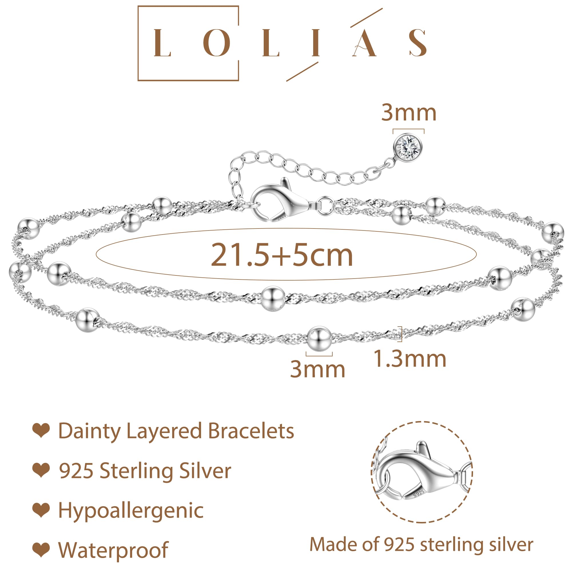 LOLIAS Cavigliera Donna Argento 925 Impermeabile Cavigliera Argento 925 Donna Farfalla Cuore Perline CZ Cavigliere Donna
