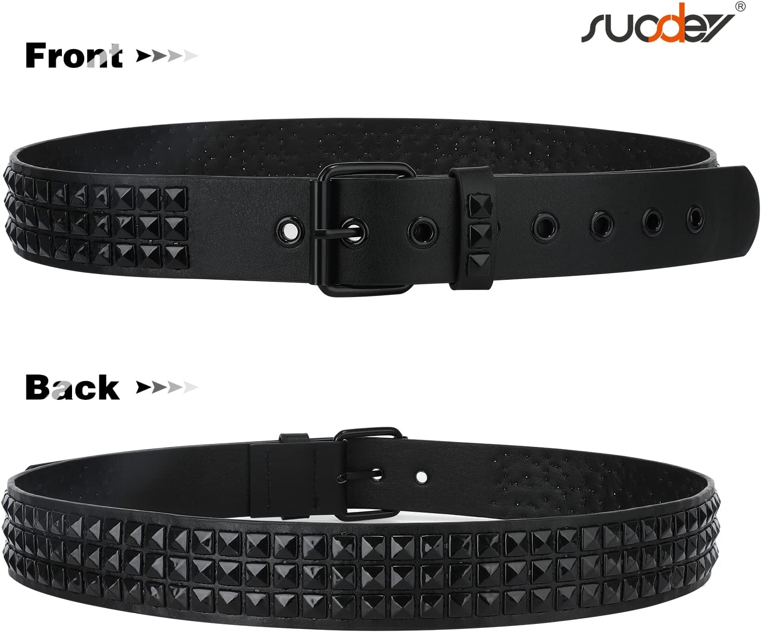 SUOSDEY Black Studded Belt,Y2K Silver Metal Grommet Belt for Men Women Punk Rock Style for Jeans Pants image 4