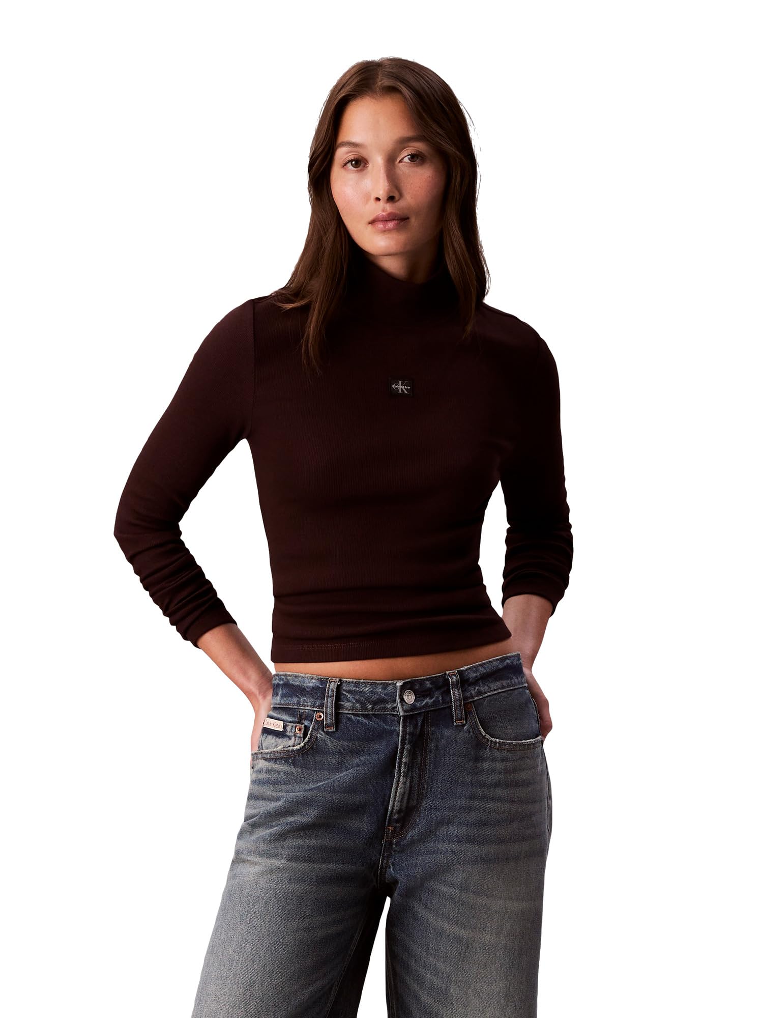 LS WOVEN LABEL TURTLENECK T-shirt Kadın