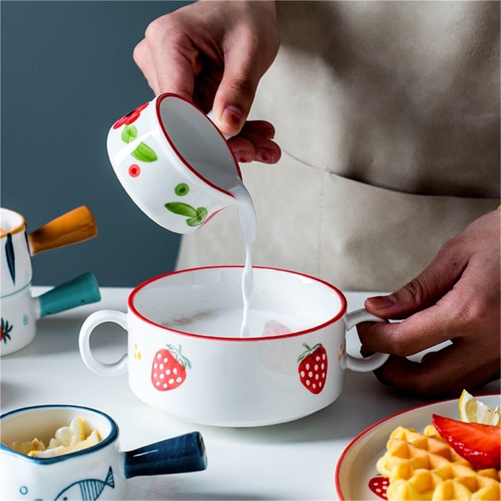 Milchkännchen, Soßenschüssel, Wasserbecher, Kaffeesahnekännchen, 2-teiliges 50-ml-Keramikgefäß mit Griff, Espresso-Gewürzgefäß, Essig-Sirup-Glas, Dipschalen