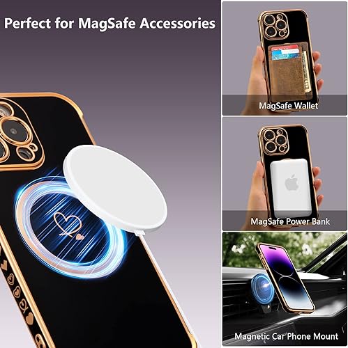 Miniatura 5 de ZTOFERA Funda magnética para iPhone 15 Pro Max de 6.7 pulgadas compatible con MagSafe, bonita funda con patrón de corazones de amor chapado con