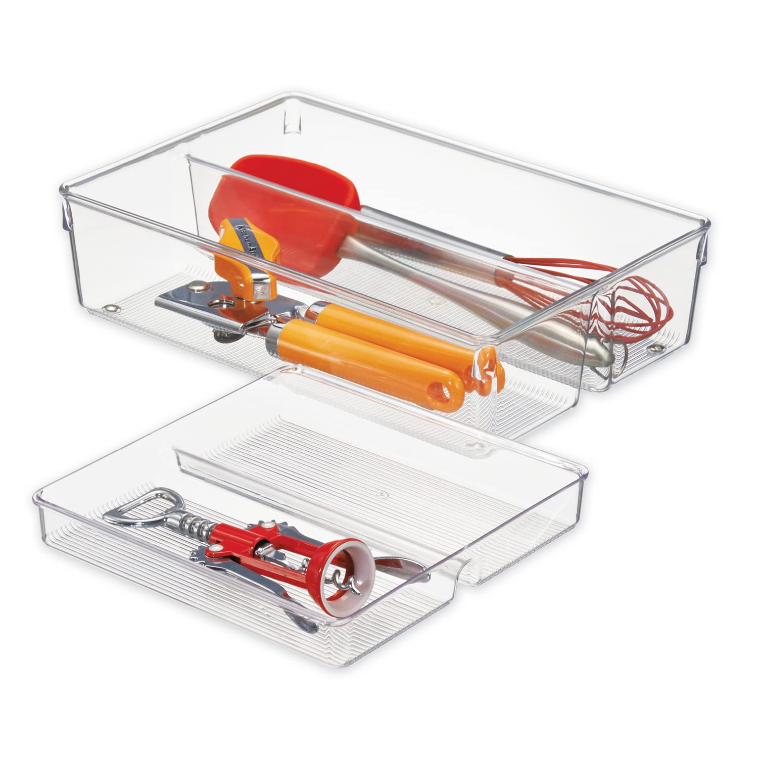iDesign Linus 2-Piece Kitchen Drawer Organizer For Kitchen Utensils and Tools - Clear