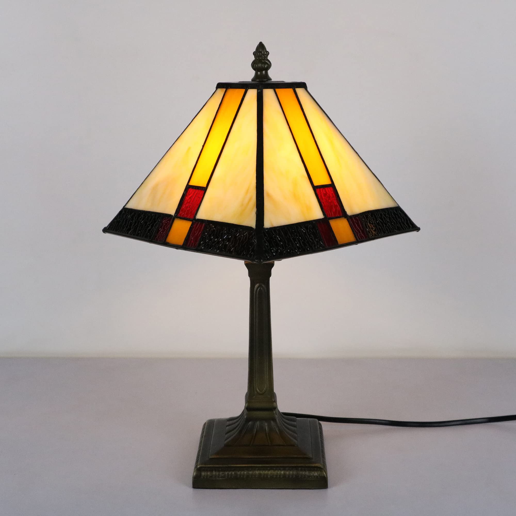 Tiffany Tischlampe Klein, 8 Zoll Quadrat Mehrfarbiges Glas Lampenschirm, E14 Vintage Tischlampe Schlafzimmer Wohnzimmer Kinderzimmer(Ohne Glühbirnen)