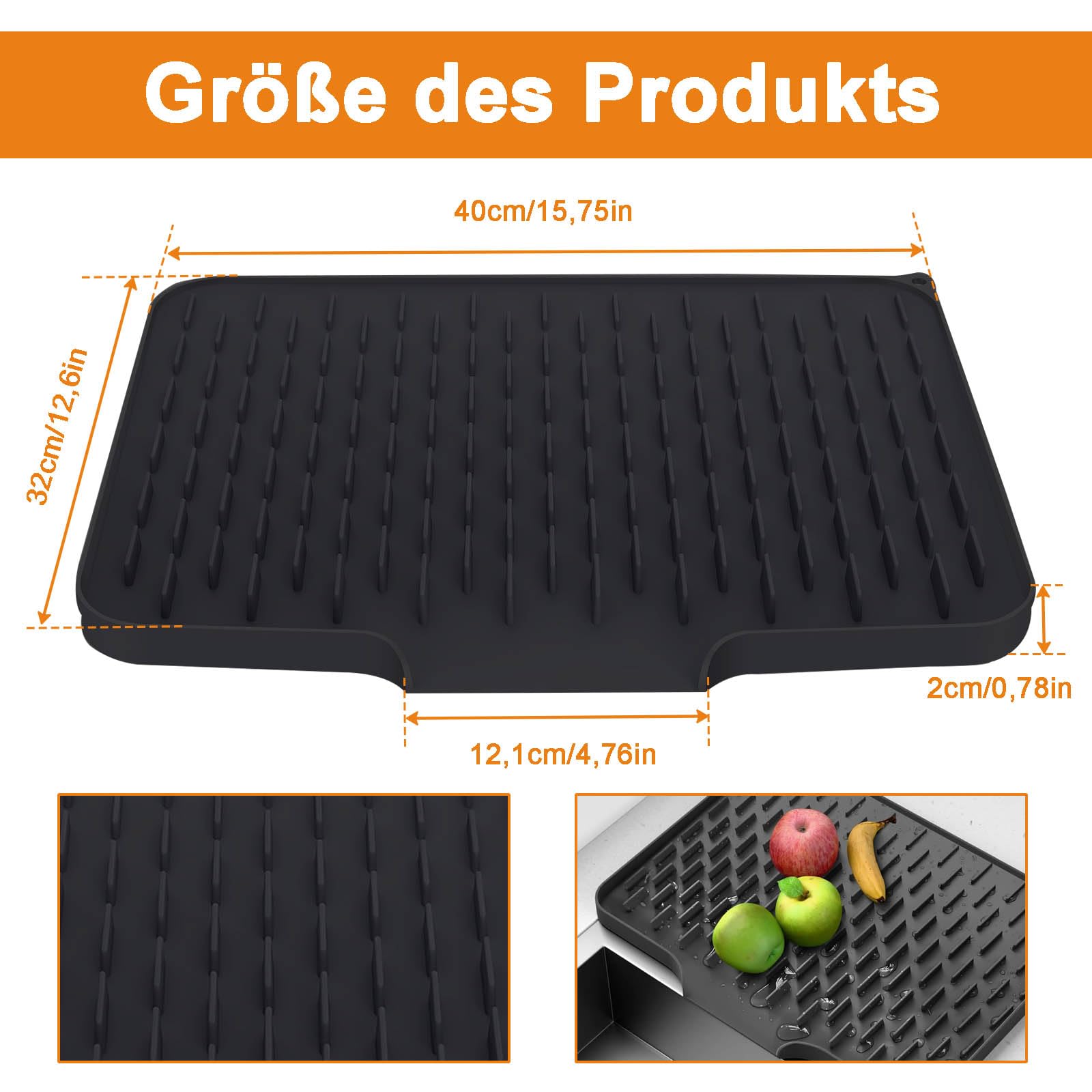 Holtrae Tappetino Scolapiatti Silicone Resistente al Calore Antiscivolo Morbido e Pieghevole Design Inclinato Deviazione Dell'acqua Protezione per Piano di Lavoro per Lavello della Cucina