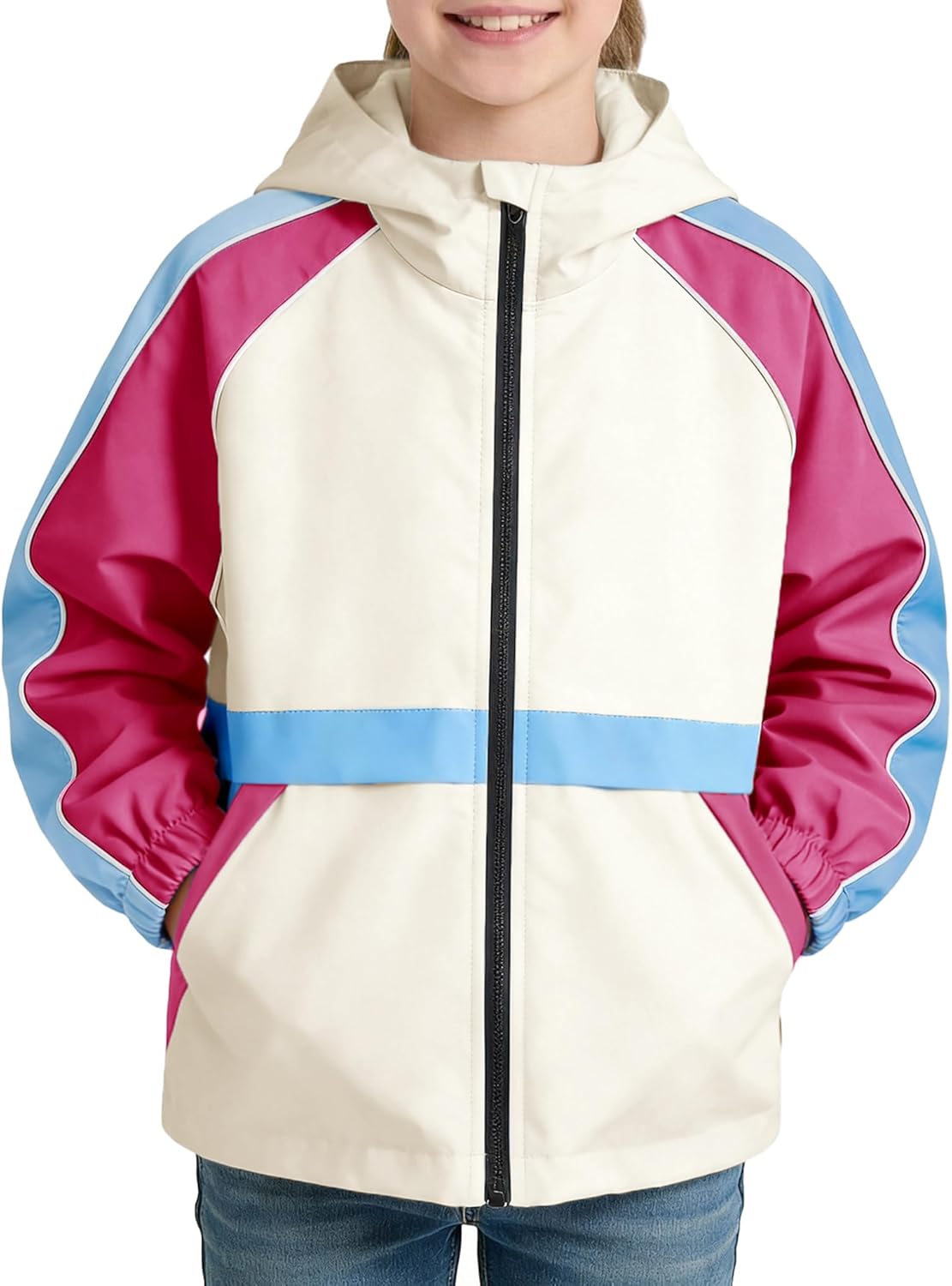Rolanko Girls Rain Jacket Kids Waterproof Lightweight Hooded Windbreaker Raincoat for Boys Outdoor Hiking School Travel