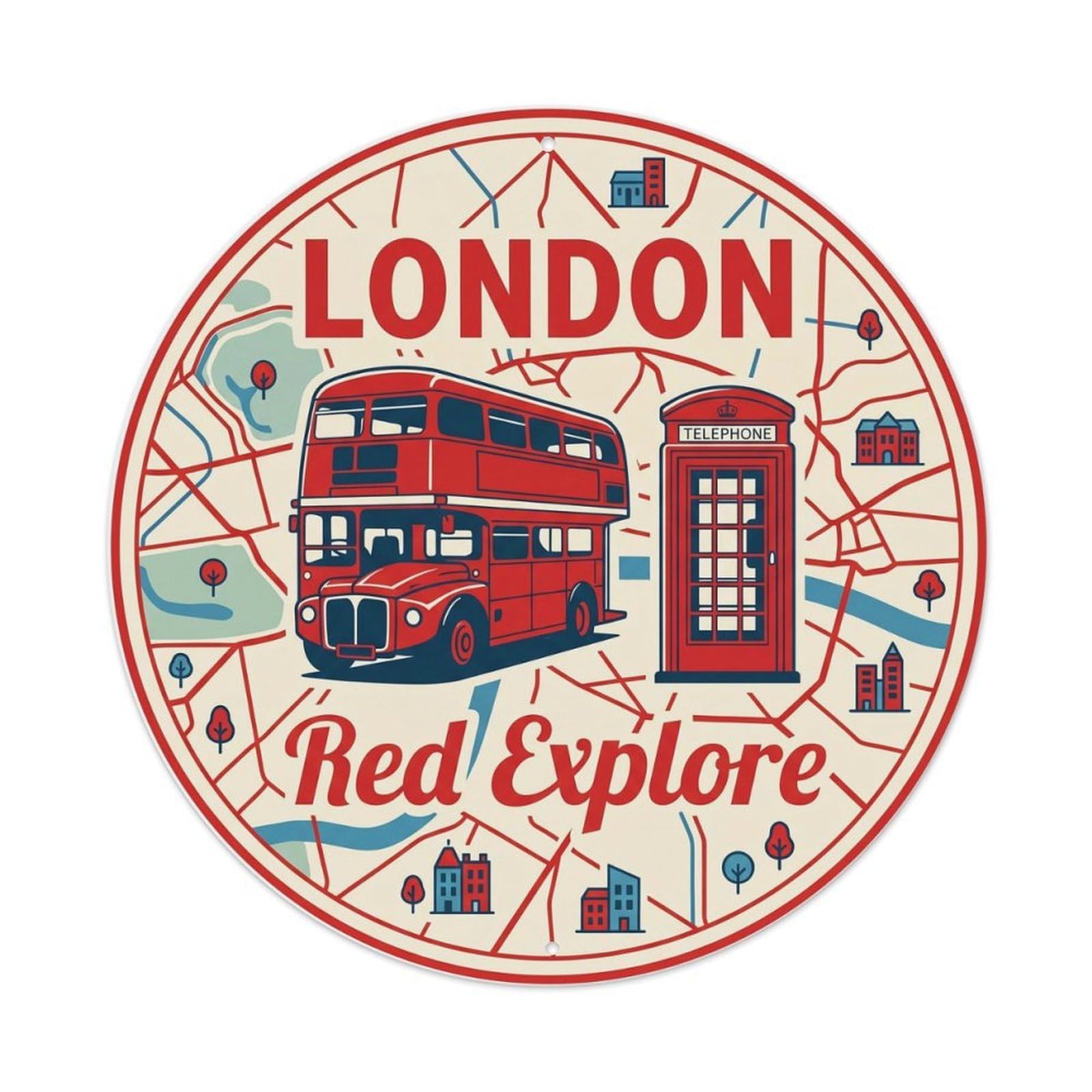 Fqcyn Style Vintage Travel London Red Explore Metal Tin Sign