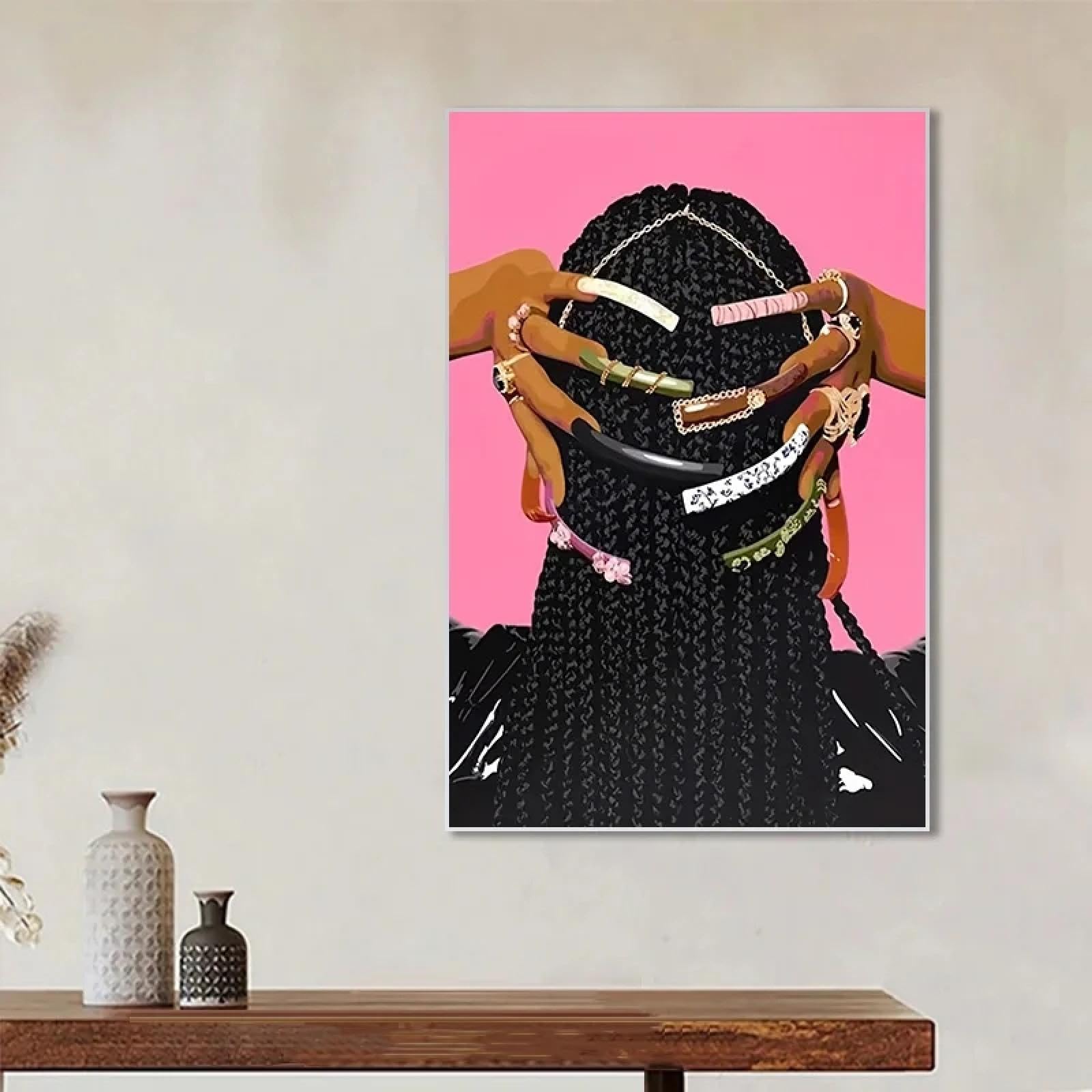 ZHAOLIN Lienzo moderno con trenzas de mujer negra africana, arte de pared sin marco, póster elegante para decoración del hogar, dormitorio, sala de estar, pasillo, 70 x 100 cm, marco interior.