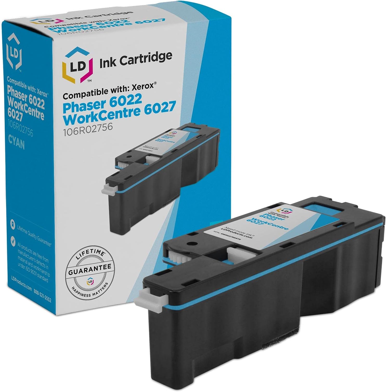 LD Products Remanufactured Toner Cartridge Replacement for Xerox Part Number 106R02756 (Single Cyan Cartridge) Compatible with Phaser 6022 & WorkCentre 6027, 6027ni