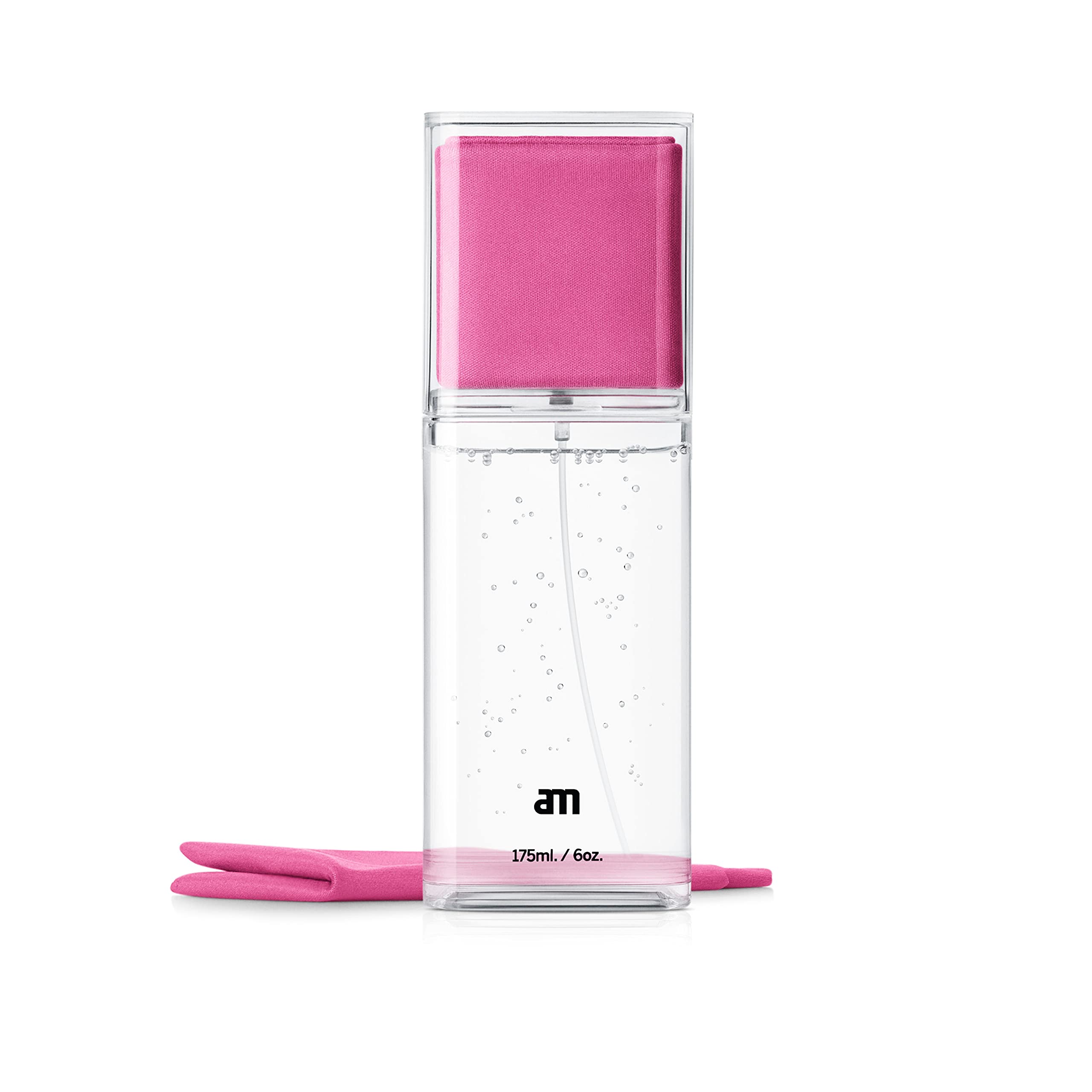 amGet Clean Giant Spray, All-in-One Spray and Microfibre Cloth, Refillable Cleaning Spray for Displays, Keyboards, TV Screens, 175 ml, Pink