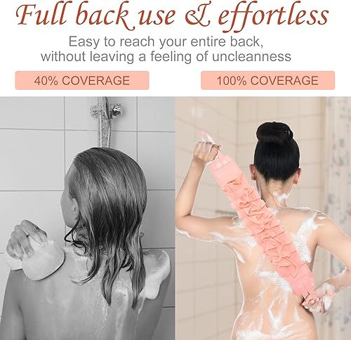 Miniatura 5 de Paquete de 2 exfoliantes de espalda de doble cara con correa, esponja larga para el cuerpo, esponja de ducha con asa para mujeres y hombres, lavado