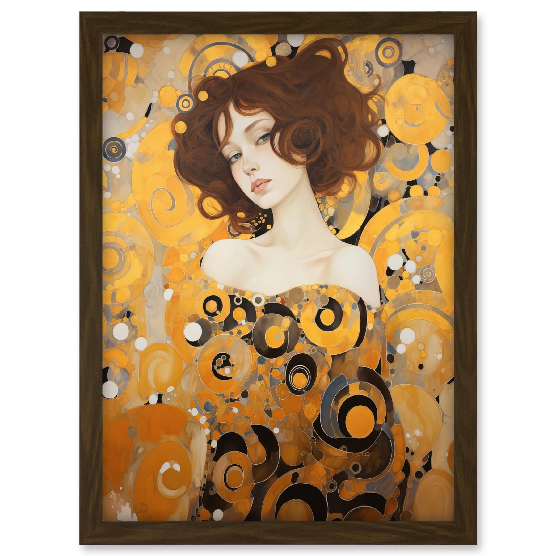 Artery8 Woman Portrait Gustav Klimt Style Oil Painting Gold Brown Artist Muse Art Nouveau Artwork Framed A3 Wall Art Print