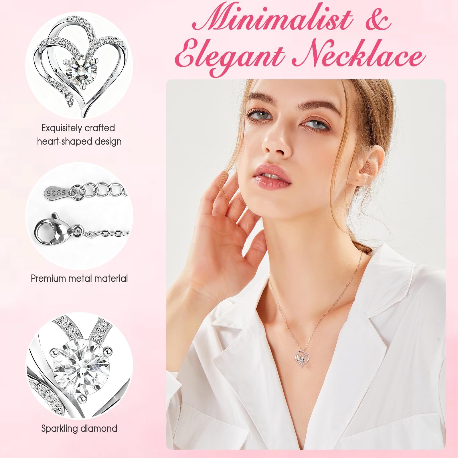 Rosa Eterna Stabilizzata Regalo Donna per Fidanzata Festa Della Mamma, Scatola Regalo a Forma di Cuore con Fiori Eterna e Collana, Regali San Valentino, Anniversario per Lei, Compleanno, Moglie -Rosso