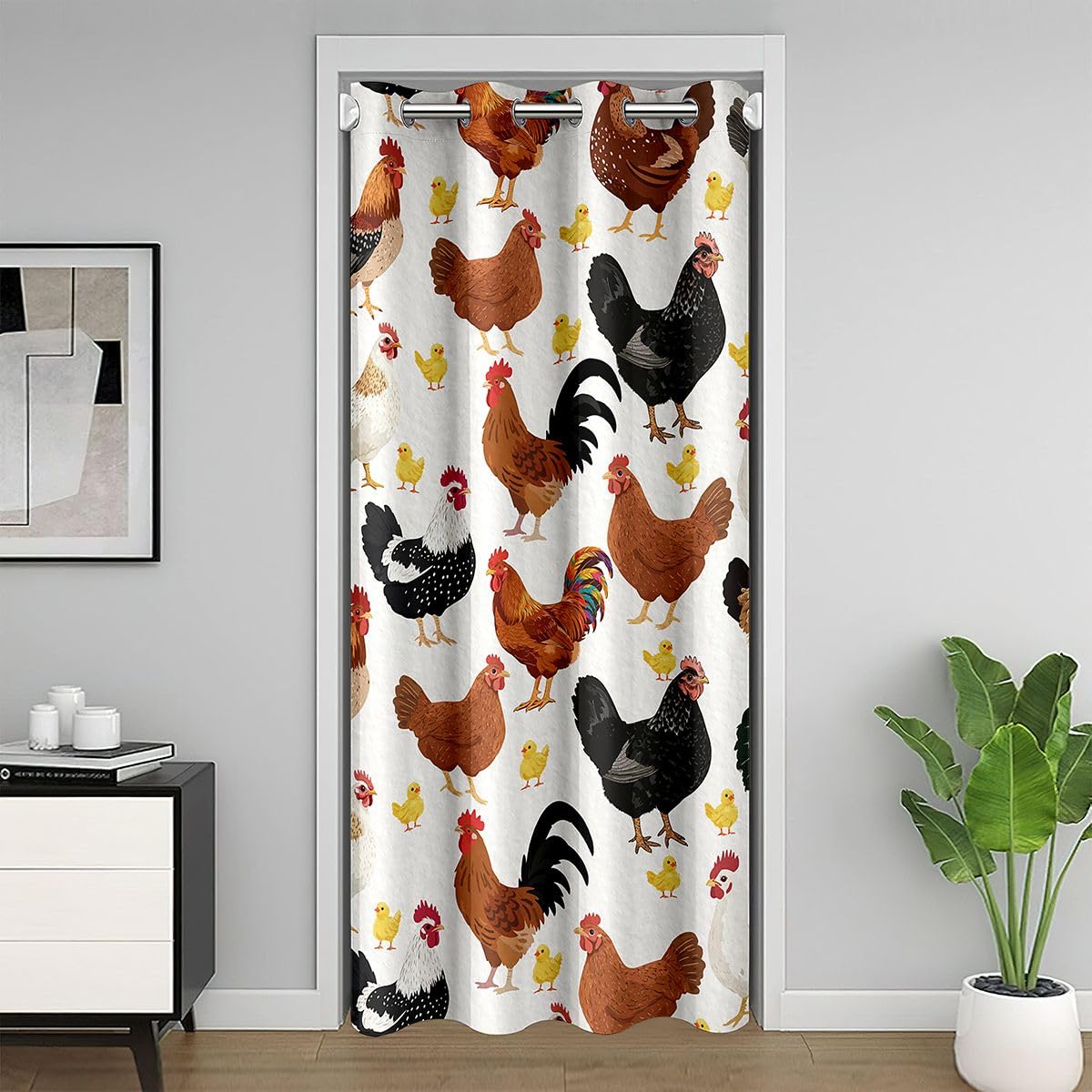 jejeloiu Kids Chicken Door Curtain for Doorway Privacy 52"x80" Farm Animal Room Divider Curtain Cover Farm Nursery Decor for Bedroom Funny Country