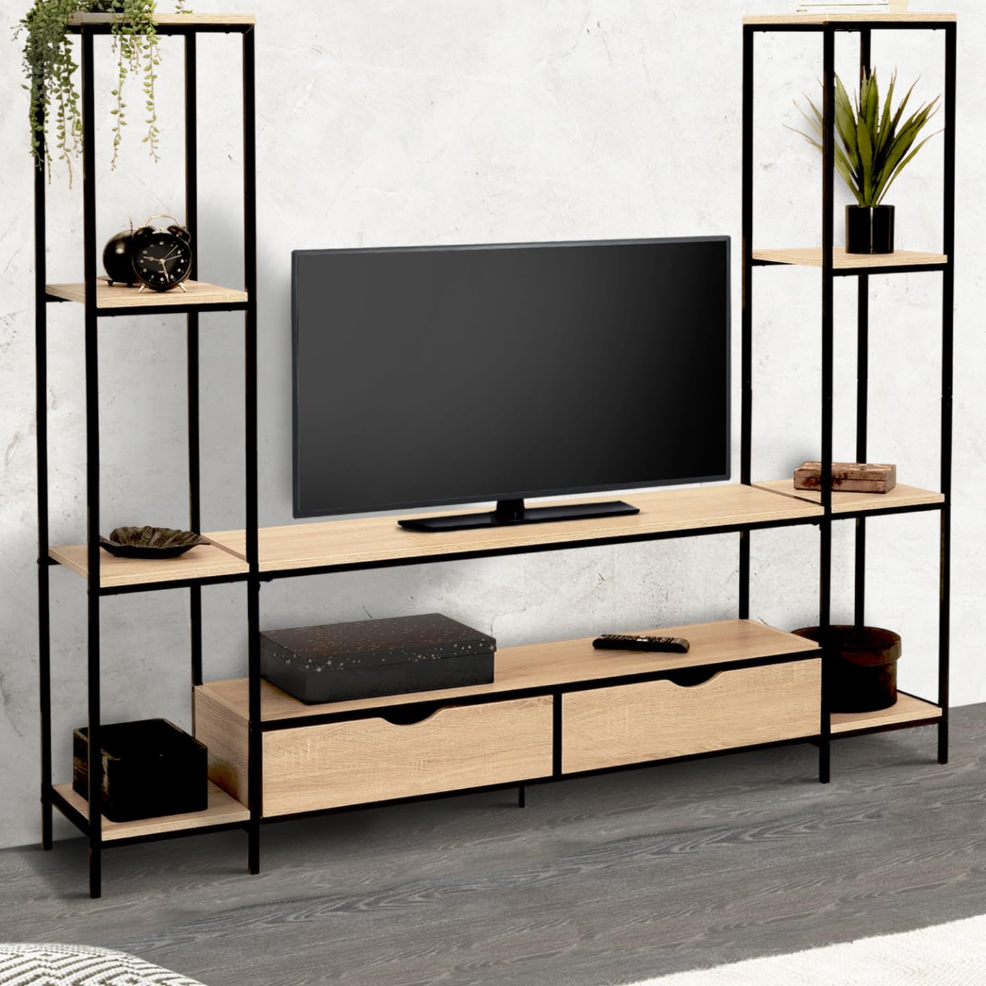 IDMarket - DETROIT Mobile TV da 164 cm con ripiani dal design industriale
