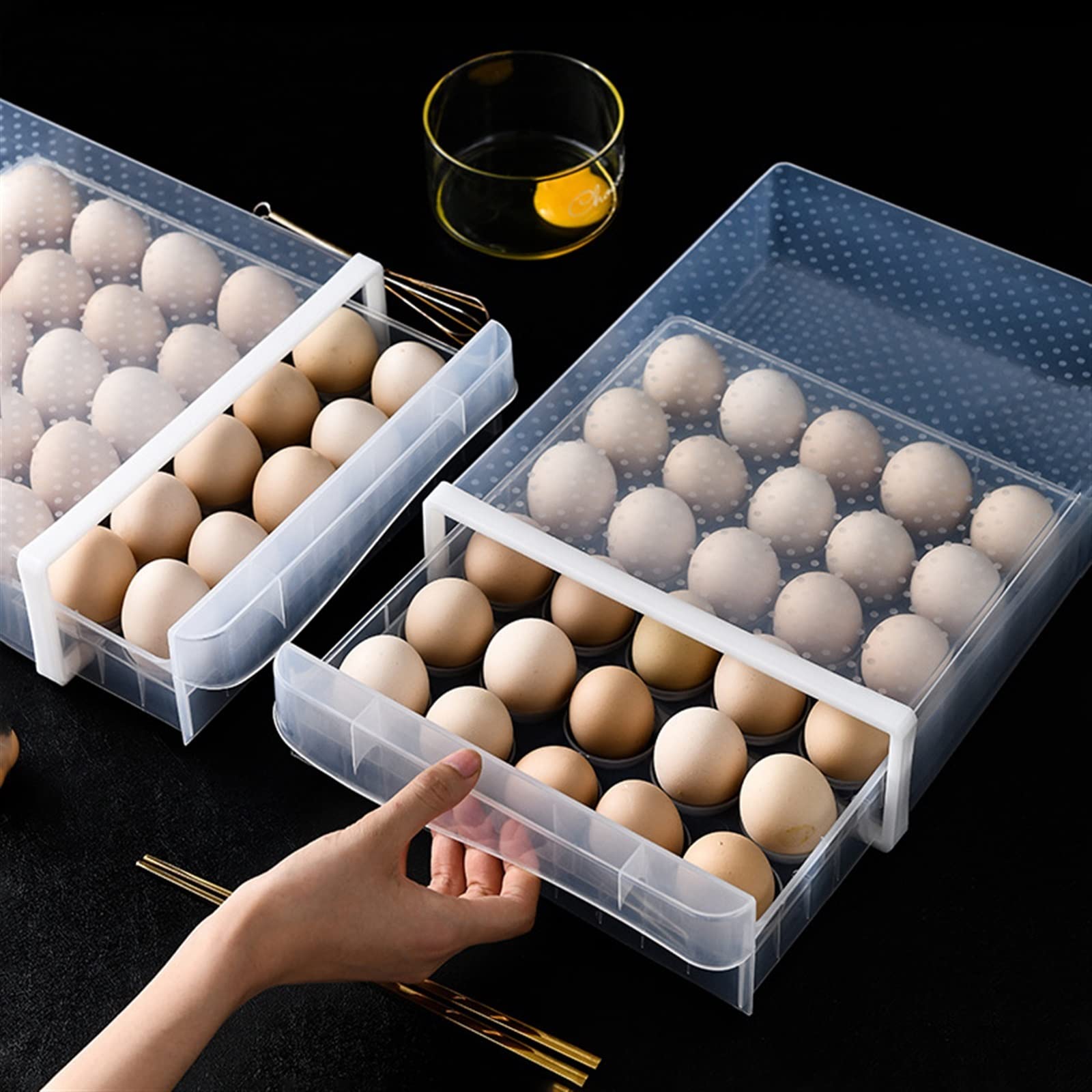 Recipiente para Huevos para Rejillas de refrigerador, contenedor de plástico para Almacenamiento de Huevos, Caja organizadora para refrigerador, cajón, Soporte para Caja de Mantenimiento Fresco