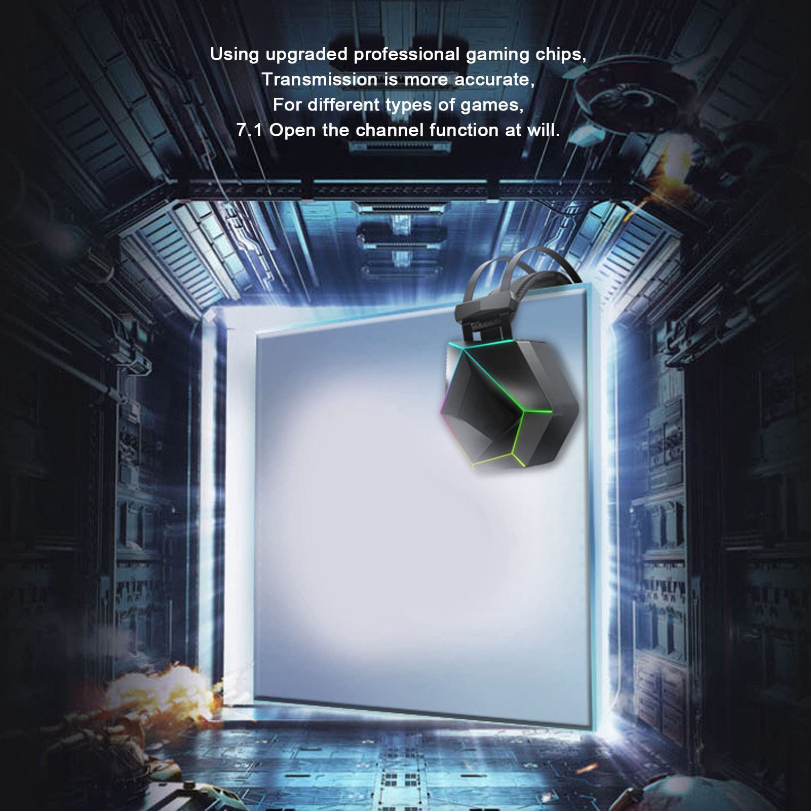 Cyrank Cuffie da Gioco, Ths300 A3 PRO Cuffie per Computer Cablate con Audio Surround 7.1 con Luci RGB per Streaming E Microfono sopra Le Orecchie