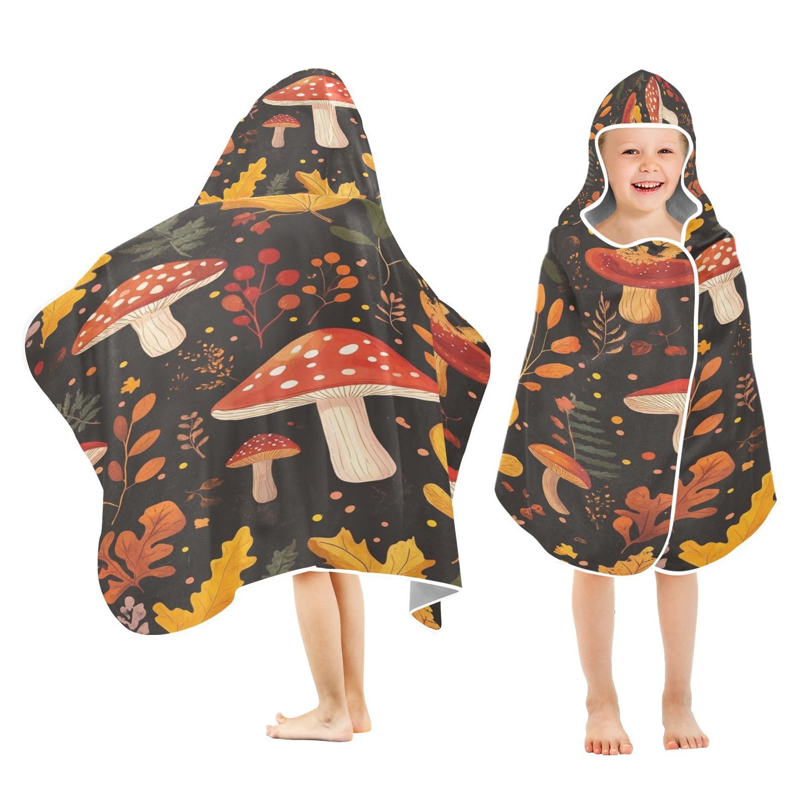 Kigai Leaves Mushroom Hooded Beach Towel for Kids Soft Absorbent Quick Dry Bath Towel with Hood Lightweight Toddler Shower Pool Bath Wrap for Boys Girls