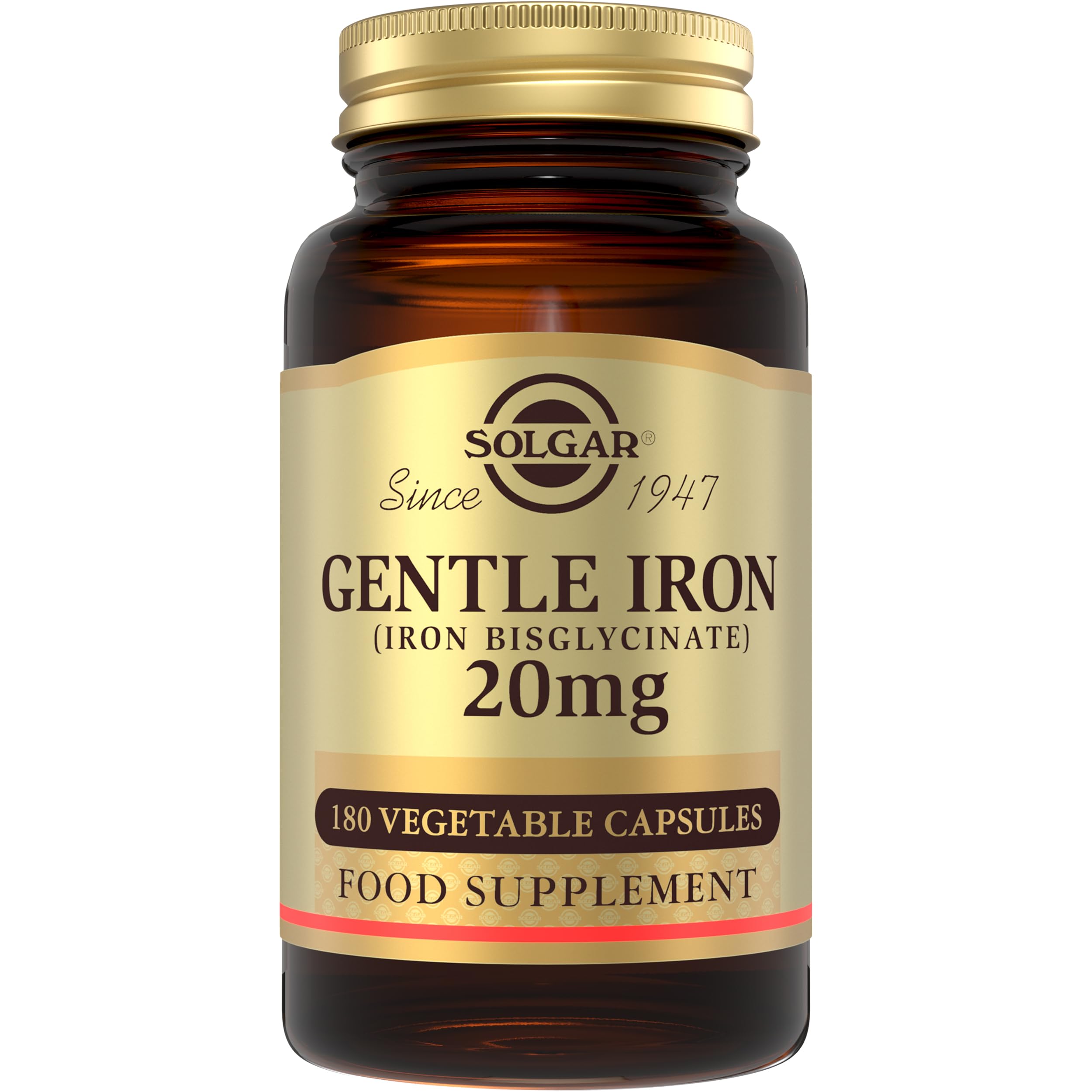 Solgar Gentle Iron (Iron Bisglycinate) 20 mg Vegetable Capsules - Pack of 90