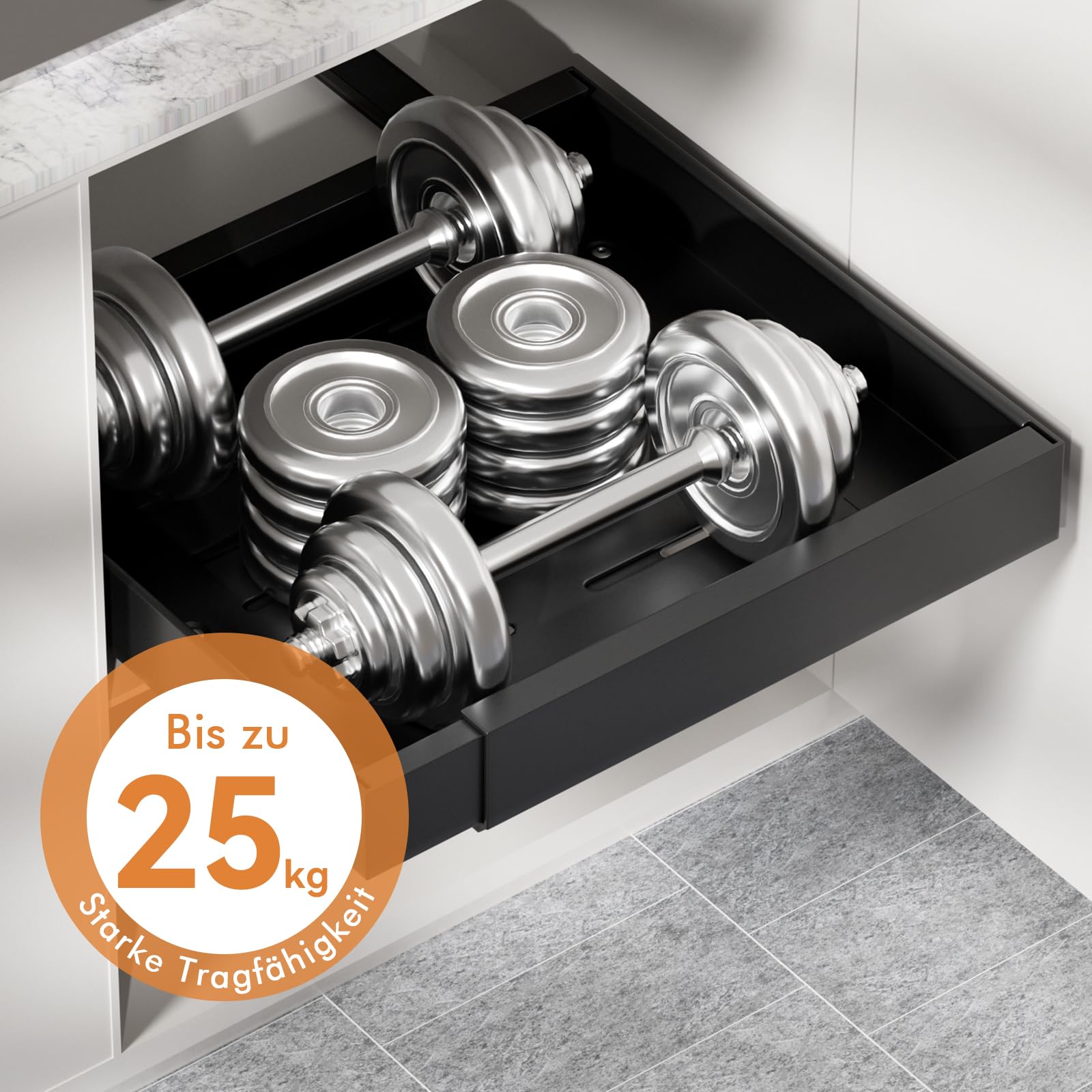 Jayencer Teleskopschublade, Aufklebbare Schublade, Verstellbare Breite Ausziehbarer Schrank Organizer(31-52cm L x 42 cm T x 6 cm H), Schubladen für Küchenschrank Schrank (Schwarz-2 Stück)