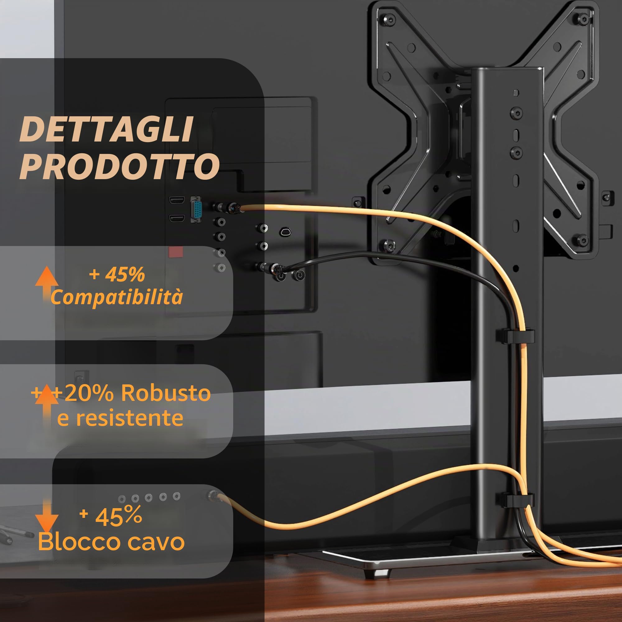 XINLEI Supporto Girevole per TV da Tavolo, Universale per 17-43 Pollici, Altezza Regolabile 265-385mm, Portata 45kg, VESA Max 200x200, Installazione Senza Forature