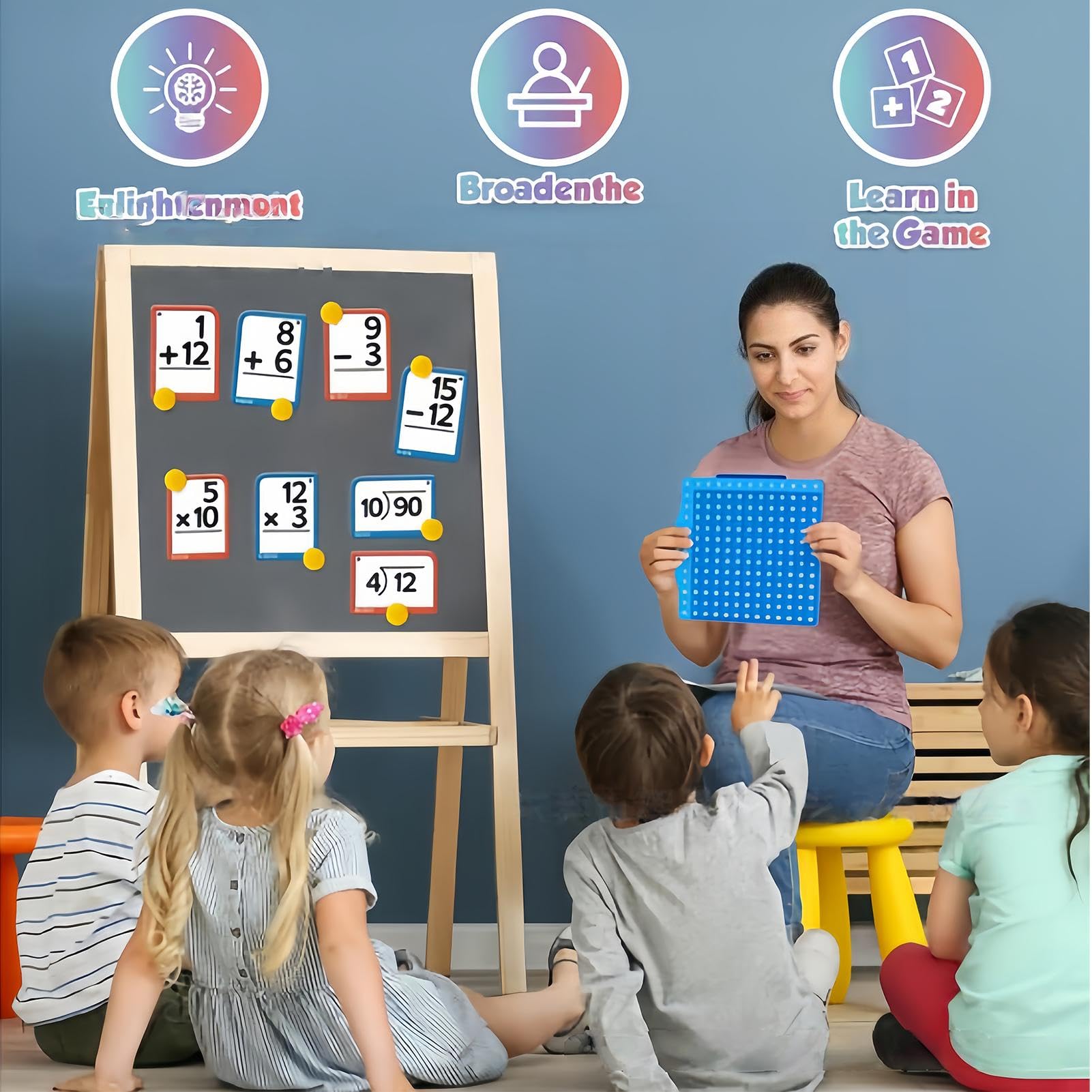 Schede flash matematiche, set di apprendimento matematico, schede flash educative con bordo, 332 carte per addizione, sottrazione, moltiplicazione e divisione, silicone blu, età 6-12 anni, con anelli