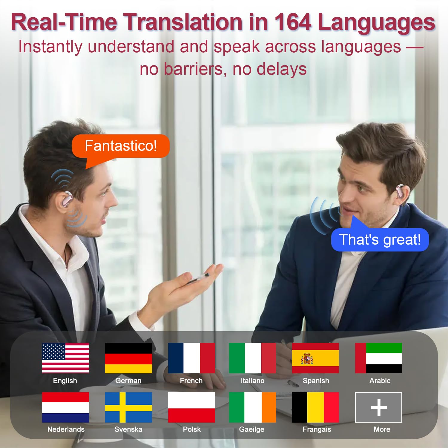 AI Translation Earbuds 164 Languages Real Time Audio Video Calls - Dettaglio