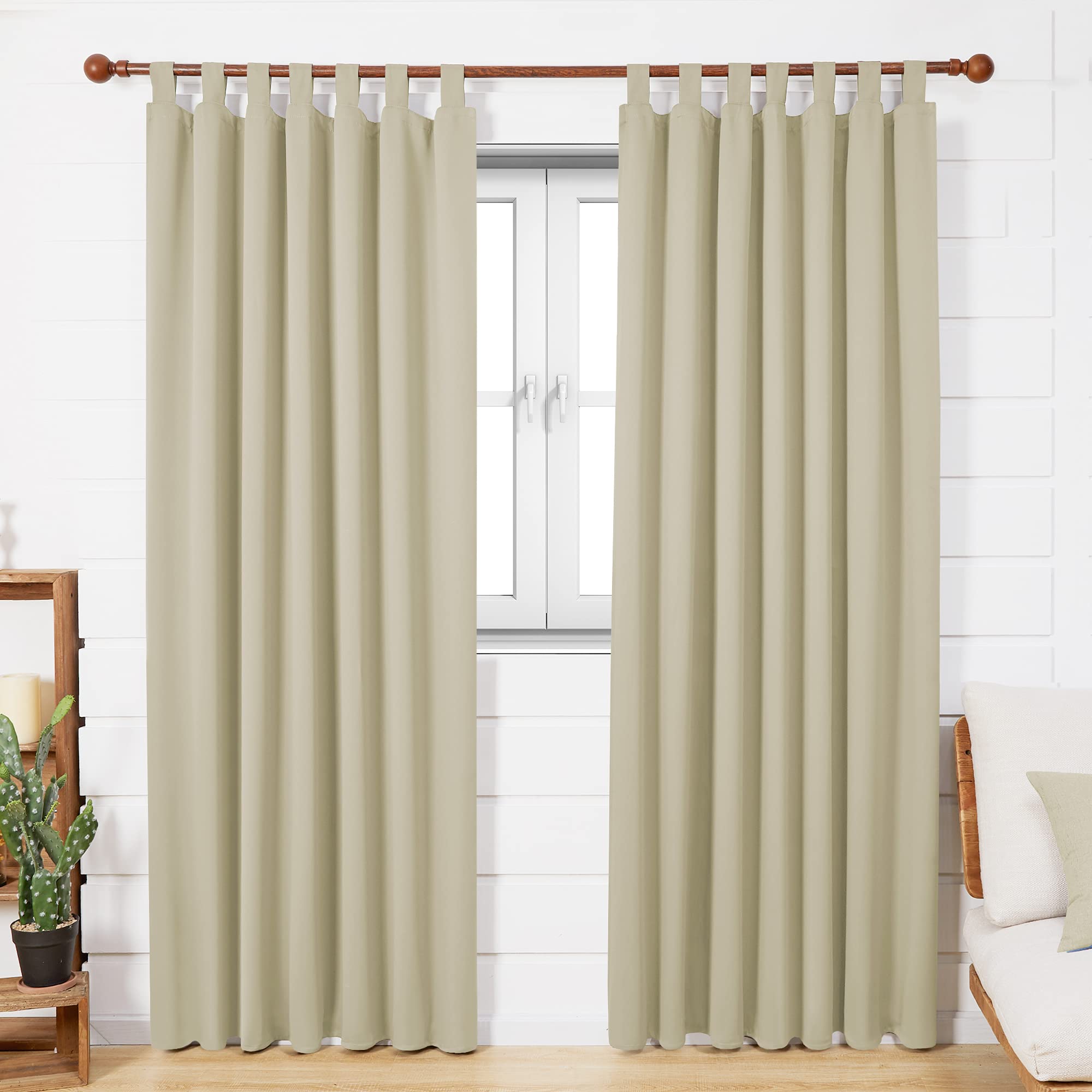 Deconovo Blackout Curtains Thermal Insulated Room Darkening Curtains Energy Saving Super Soft Tab Top Curtains for Bedroom 55 x 114 Inch Dark Beige 2 Panels - Image 3