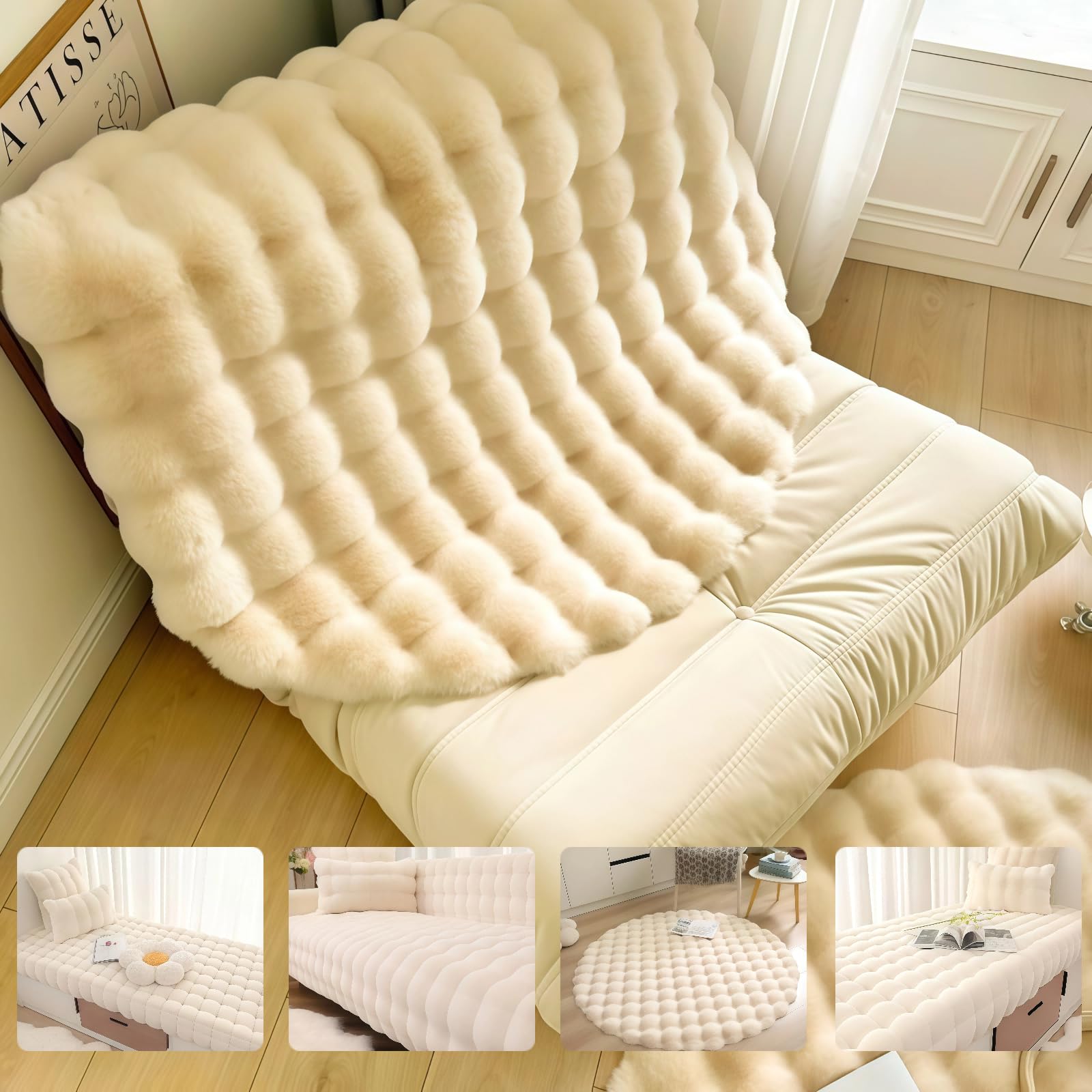 Tapis Rond en Fourrure Salon, Chambre, Chambre d'enfant Et Dortoir Lavable en Machine Poil Long Moelleux en Fausse Fourrure De Lapin