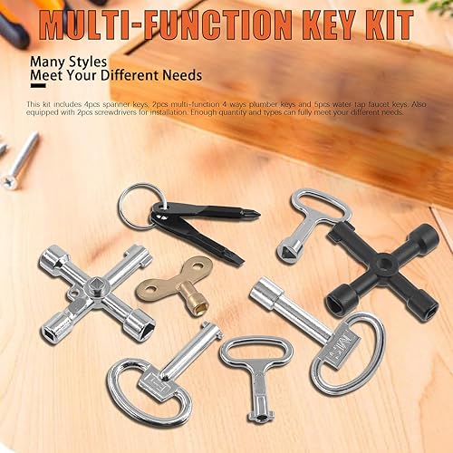 Miniatura 7 de Tanstic Kit de utilidad multifuncional de 13 piezas, incluye llave de 4 vías, llaves cuadradas, grifo de agua y llaves de grifo para radiadores,