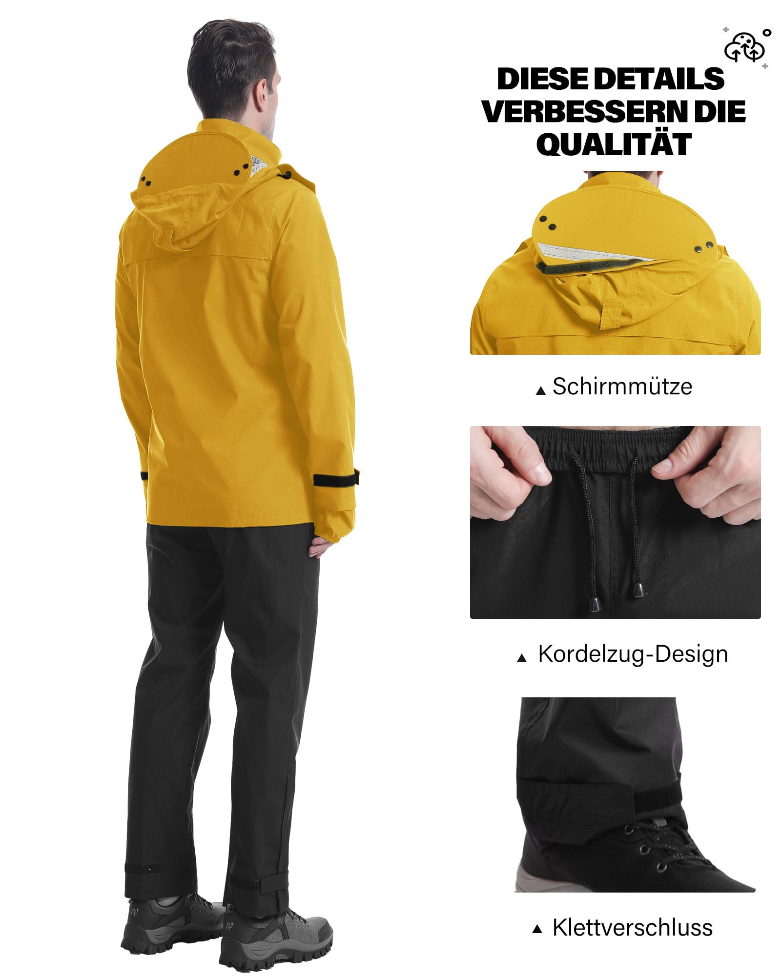 Coutyuyi Traje de lluvia para hombre y mujer, traje reflectante 100% impermeable, impermeable al aire libre, chubasquero a prueba de viento