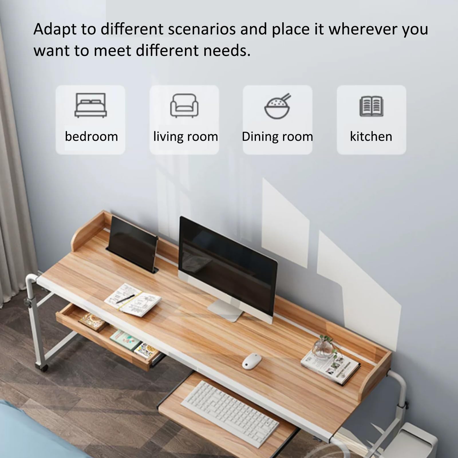 Tavolino da Letto Regolabile in Altezza con Ruote: Una Comoda scrivania su Ruote per Un Facile Accesso e Mobilità.