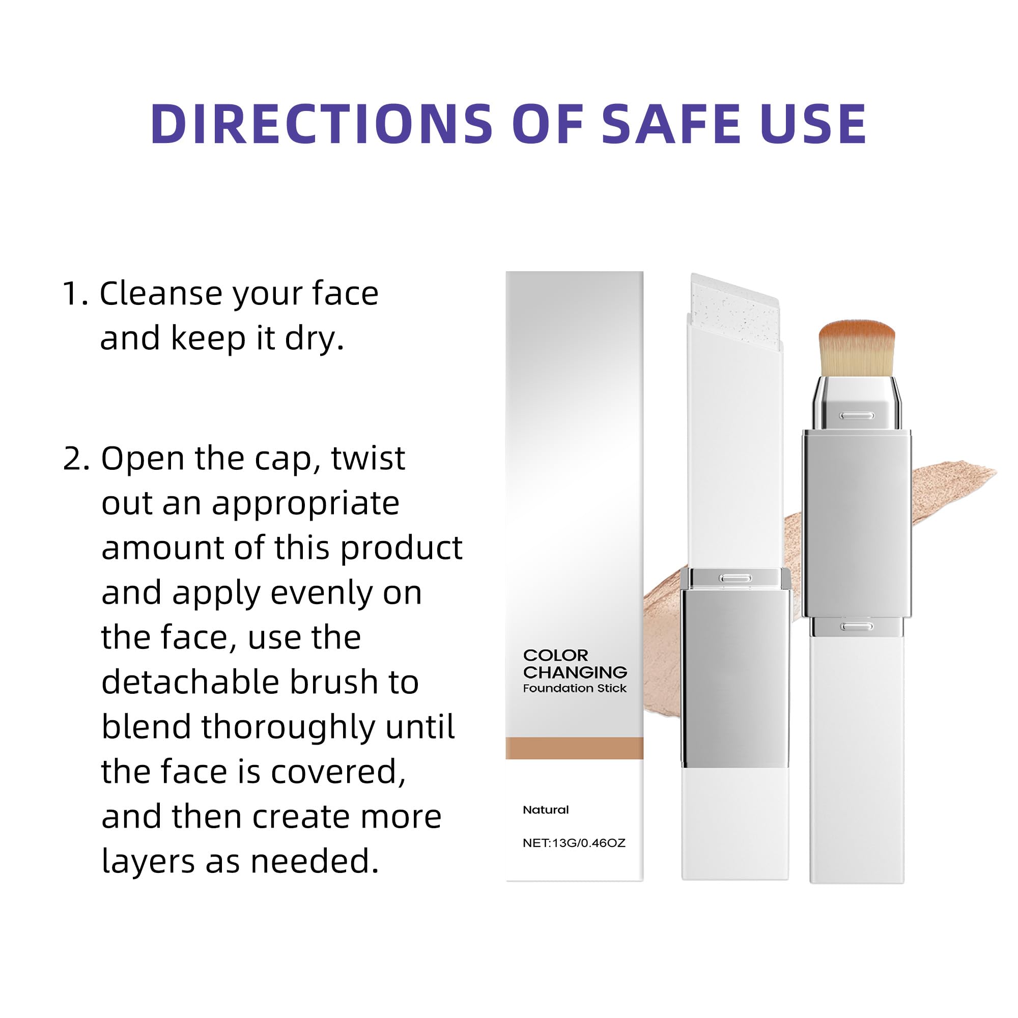Color Changing Foundation Stick - 2-in-1 with Detachable Brush, Hydrating Concealer Base Makeup, Portable for Daily Use — view 8