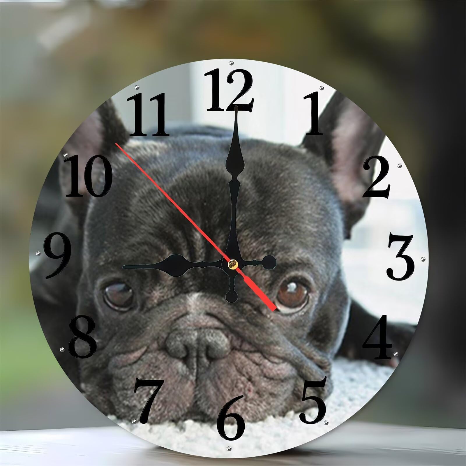 Horloge murale sans tic-tac bois 35 cm motif chien noir