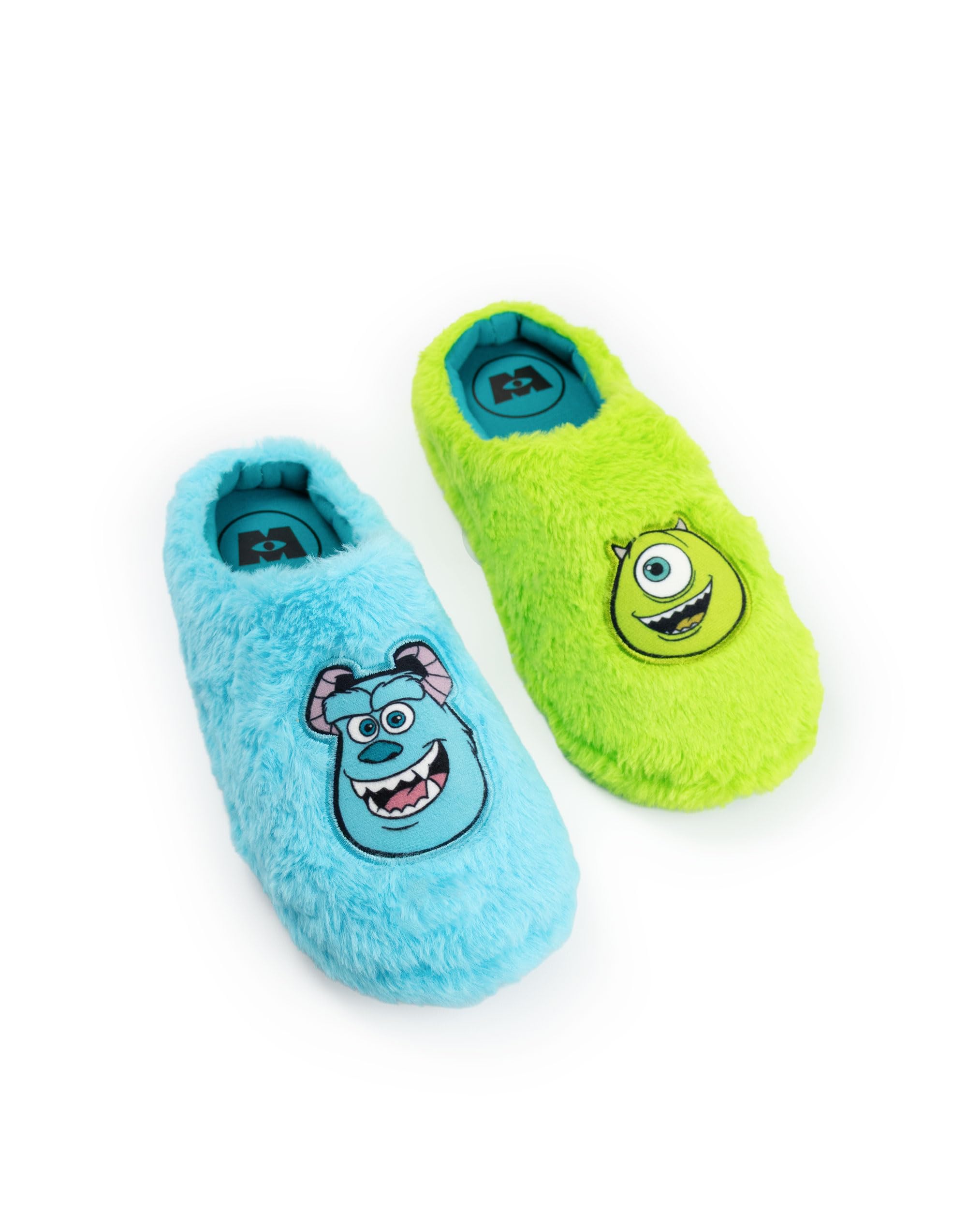 Disney Monsters Inc Mike Wazowski & Sulley Blue & Green Mule Slippers | Unisex Adults Fluffy Indoor Wear Merch