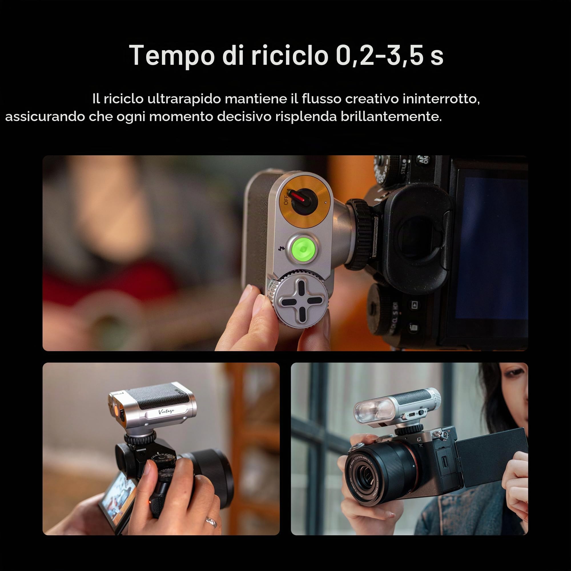 VILTROX Z1+ - Mini flash Speedlite, GN12 6500K, luce flash flash flash con 7 livelli, controllo ottico S1/S2, softbox rimovibile, compatibile con fotocamere Canon Fuji Nikon Panasonic Olympus