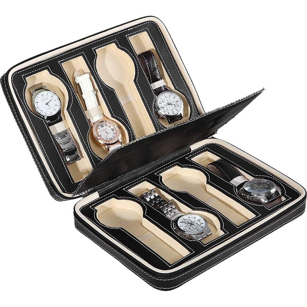 Boîte de rangement de montre cadeau idéal à 8 emplacements zippés
