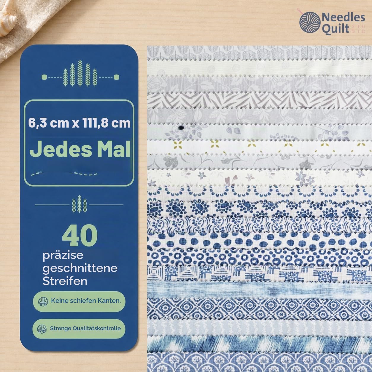 Needles Quilt Studio - Jelly Roll Stoffe zum Quilten, 40 Streifen, 6,3 x 111,8 cm, Baumwollstreifen, Stoff-Gelee-Rollen zum Nähen, Vorgeschnittene Steppdecken (Skandinavisches Design)