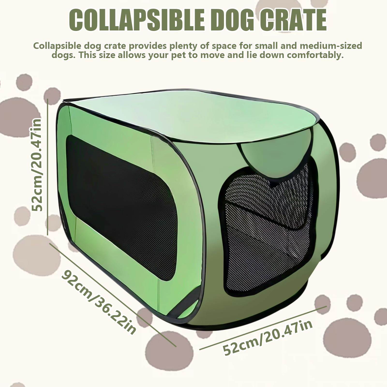 92 x 52 x 52 cm. Gabbia pieghevole per cani: trasportino portatile per cani con struttura in acciaio, tessuto Oxford impermeabile con cerniera, trasportino per cani