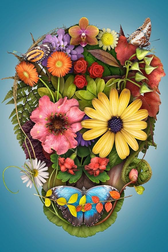 Mexican Sugar Skull Made of Flowers Butterfly Photo Photograph Cool Wall Art Print Poster 18x12