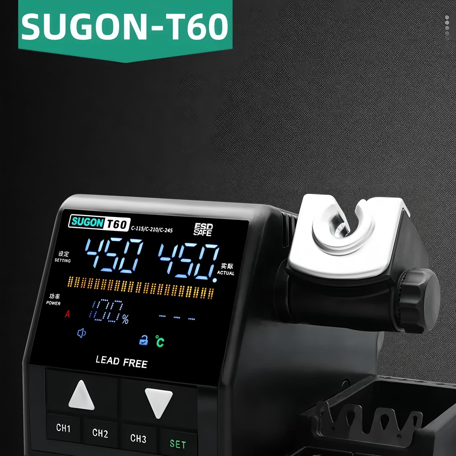 Estaciones de soldadura de calentamiento rápido Sugon T60 120W 2S calentamiento rápido hasta 380°C estaciones digitales de soldadura (T60+245+3 puntas)