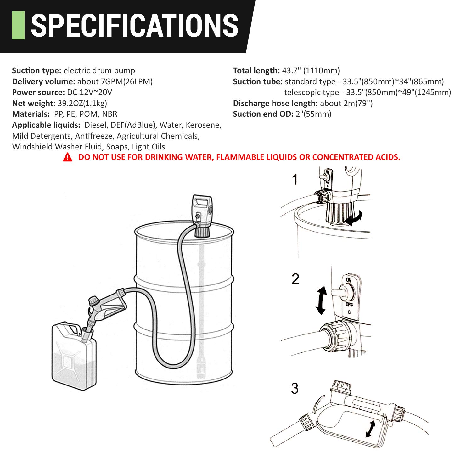 55 Gallon Drum Pump Electric Drum Barrel Pump (optional Power