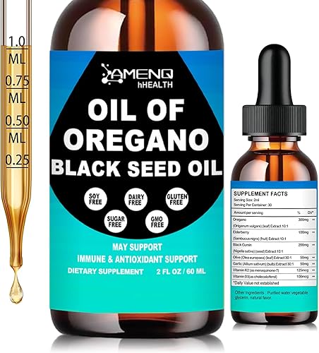 Oil of Oregano with Black Seed Oil- Organic Oregano Oil Drops W Olive Leaf for Immune & Digestive Health, Liquid Oregano Oil Supplement, Fast