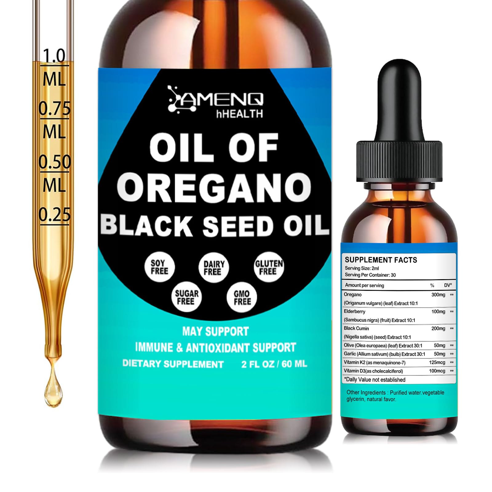Oil of Oregano with Black Seed Oil, Premium Grade Oregano Oil Liquid Drops