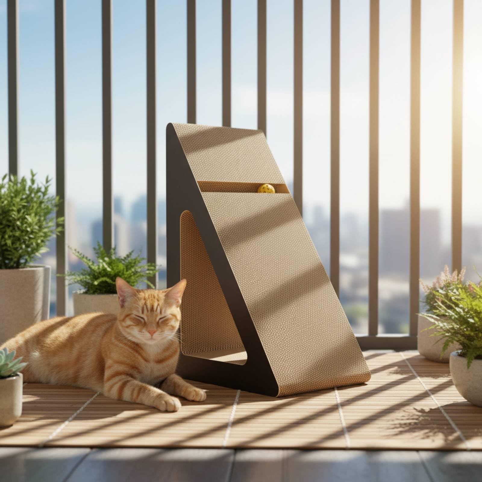 Kratzbrett Katzenhaus Kratzmöbel Katzenzubehör Kratzfläche aus Wellpappe mit Gemütlicher Rückzugsmöglichkeit für Haustierbesitzer Wohnzimmer Katzenpflege, Großes Hohles Dreieck Spleißmodell