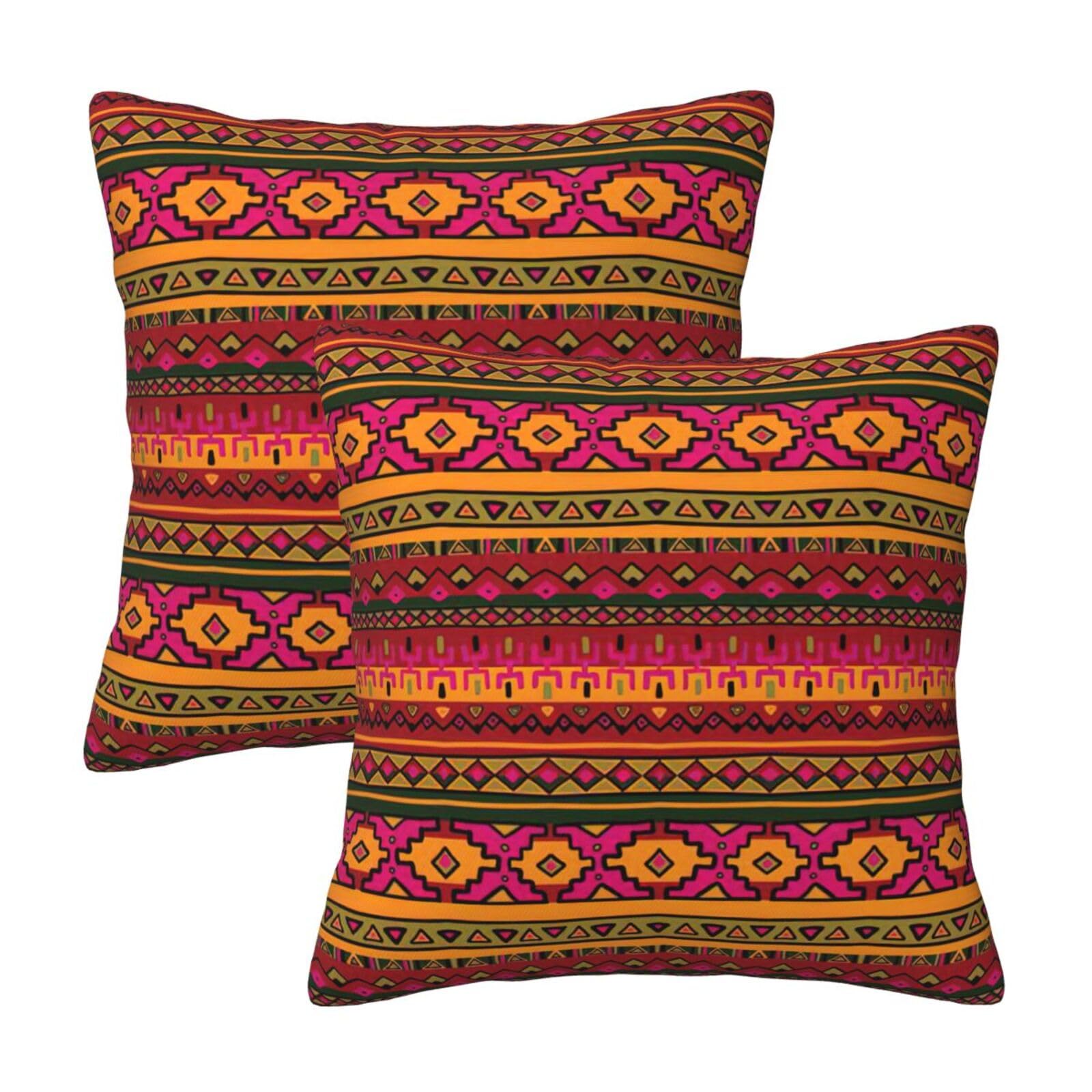 RRhgipp Mexican Folk Art Boho Throw Pillow Cases Decorative Cushion Covers Couch Bed Sofa Decoration Xmas Gifts Bed
