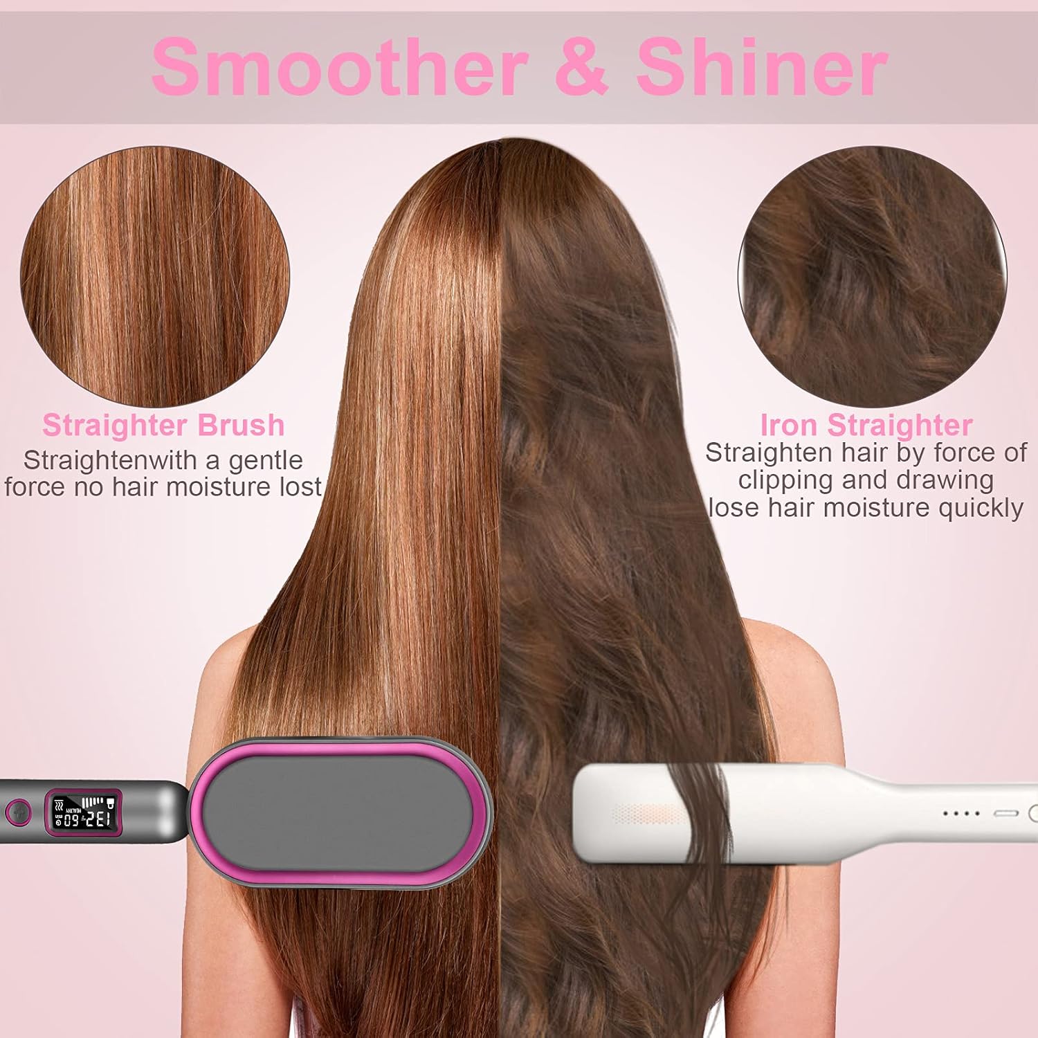 Hair Straightener Brush, Roykoo Ionic Straightening Brush, Ceramic Heating Hair Straightener Comb 13 Heat Setting with LED Screen & Anti-Scald & Auto-Off, Easy Carry to Use for Home Travel Salon : Beauty & Personal Care