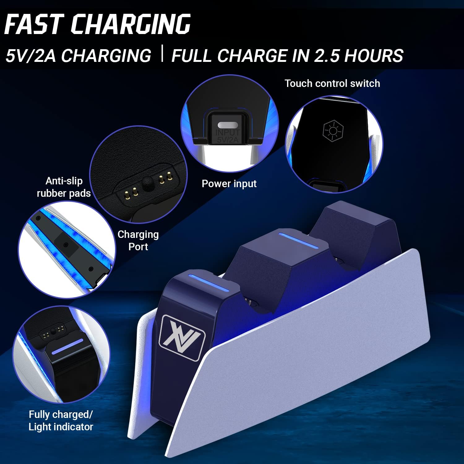 Controller Dock for use with PlayStation 5, Twin Controller Docking Station, Controller Charger, Dual Controller Charger Compatible with The PS5 Controllers (White)