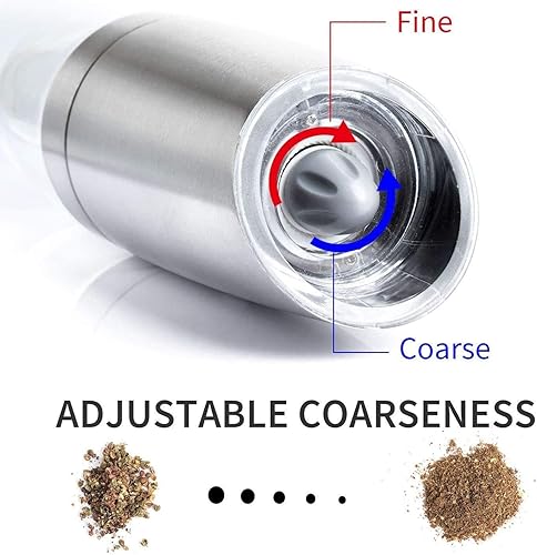 Miniatura 4 de Rachel Broz Molinillo de sal y pimienta por gravedad individual, eléctrico automático con masa, negro, grosor ajustable con luz LED azul, operación