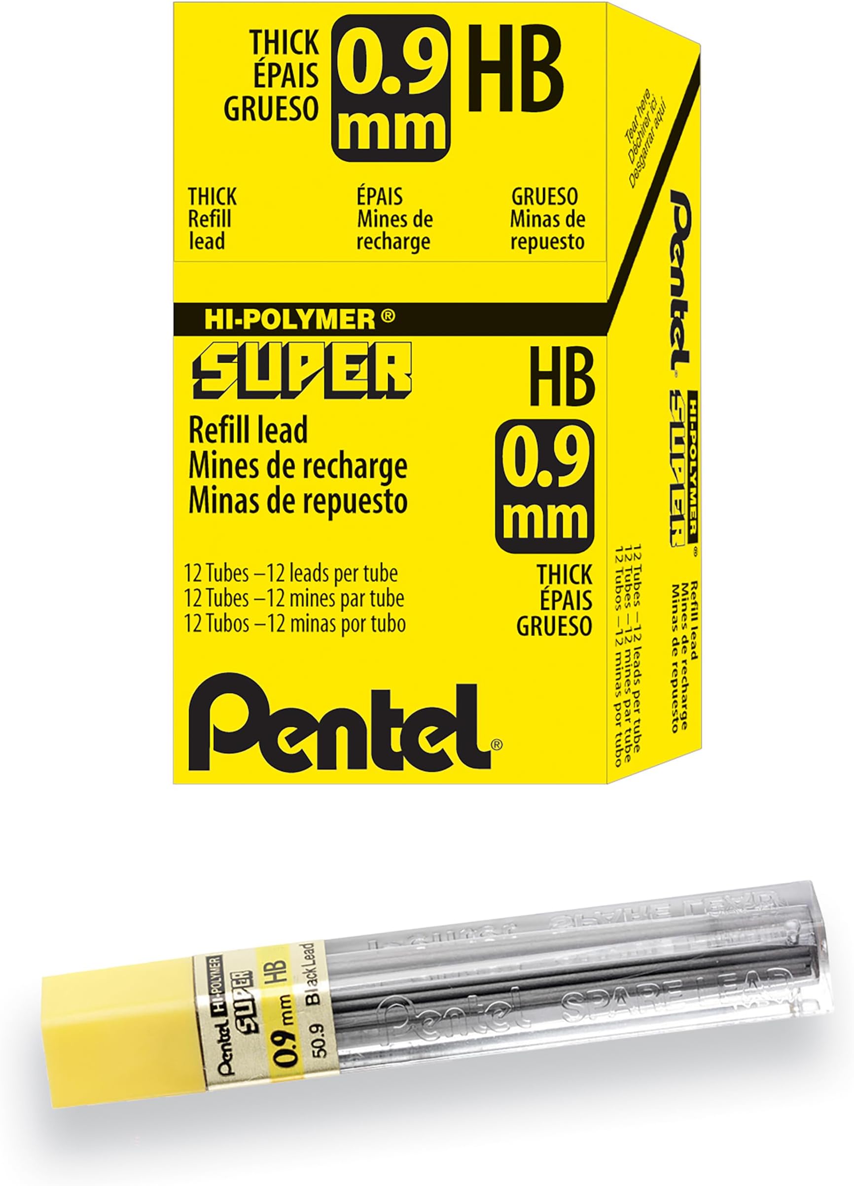 Pentel Super Hi-Polymer Lead Refill, 0.9mm Thick, HB, 180 Pieces of (50-9-HB)